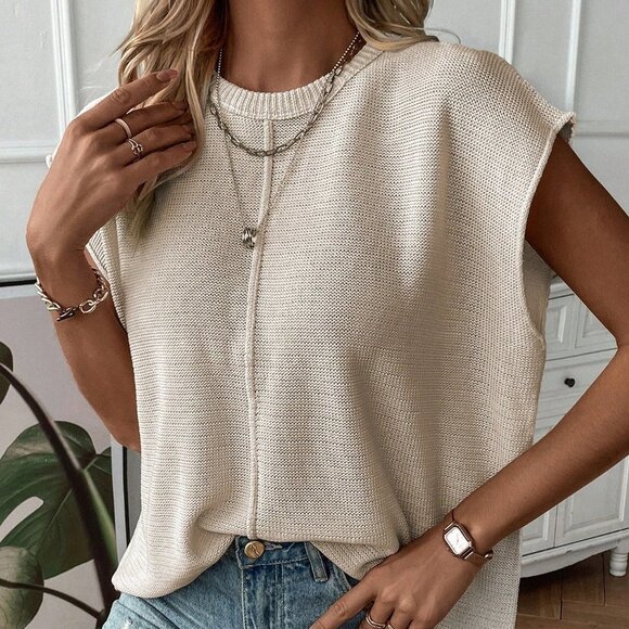 Apricot Casual Womens Solid Batwing Sleeve Sweater Vest - Picture 6 of 6